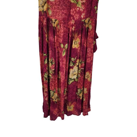 Vtg BILA Womens Pink Floral Crinkle Drop Waist Maxi Dress Sz L Pockets Rayon - Picture 9 of 12
